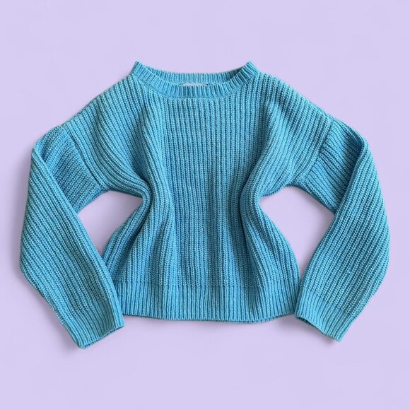 DKNY Y2K Metallic Blue Cropped Knit Sweater Mock Neck Medium - Picture 1 of 8
